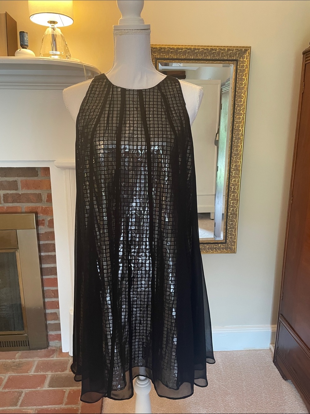 Sangria Black & Silver Grid Halter Dress